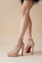 Nude Patent Leather Women's Platform Heeled Shoes with Helmet Accies - 5