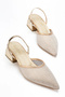 Women's Gold Color Shiny Transparent Fabric Low Heel Shoes - 4