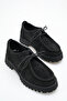 Babs Women's Loafer Thick Sole Lace-Up Casual Shoes Black Suede - 6