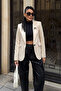 Beige Bow Brooch Lined Slim Fit Jacket 6149 R9-F-K1 - 7