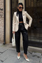 Beige Bow Brooch Lined Slim Fit Jacket 6149 R9-F-K1