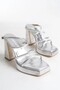 Women's Special Design Ankle Strap Platform Heeled Silver Evening Dress Shoes