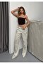 Women's Ecru Leopard Patterned Satin Trousers - 3