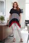 Women's Large Size Asymmetrical Cut Garnished Black-Red Blouse - 2