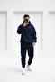 Men's Soft Textured Oversize Hooded Tracksuit Set with Elastic Legs - Casual - 2