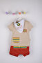 Bee Printed 3-Piece T-Shirt Shorts Apron Set 3426 - 7