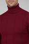 Men's Burgundy Square Pattern Turtleneck Slim Fit Turtleneck Knitwear Sweater 2505493 - 5