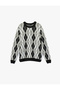 Long Sleeve Crew Neck Diamond Patterned Sweater - 3
