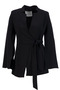 Black Slim Fit Sleeve Detailed Jacket with Tie Detail at the Waist - 4