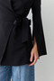 Black Slim Fit Sleeve Detailed Jacket with Tie Detail at the Waist - 3