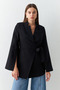 Black Slim Fit Sleeve Detailed Jacket with Tie Detail at the Waist - 9