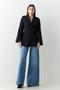Black Slim Fit Sleeve Detailed Jacket with Tie Detail at the Waist - 8