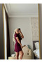 Half Buttoned Short Sleeve Mini Polo Collar Knitwear College Dress Bordo - 4