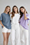Women's 3-Pack Anthracite-Lilac-White 100% Cotton Oversize Basic T-Shirt Crew Neck Relaxed T-Shirt - 4