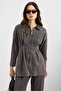 Zipper and Pencil Detail Jacket and Trousers Denim Two-Piece Set Gray 9396-Tk - 2