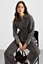 Zipper and Pencil Detail Jacket and Trousers Denim Two-Piece Set Gray 9396-Tk - 5