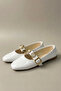 Women's White Money Buckle Patent Leather Ballerinas 1.5cm Byndpt03 - 5