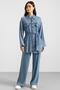 Snap Fastener Soft Denim Jacket and Trousers Set Blue 9398-Tk - 3