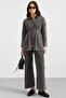Zipper and Pencil Detail Jacket and Trousers Denim Two-Piece Set Gray 9396-Tk