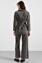 Zipper and Pencil Detail Jacket and Trousers Denim Two-Piece Set Gray 9396-Tk - 8