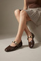 Women's Brown Patent Leather Ballet Flats with Coin Buckle, 1.5cm BYNDPT03 - 3