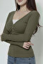 Green Lace Buttoned Y2K Long Sleeve Crop - 2