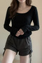 Black Basic Long Sleeve Crop - 2