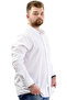 Mode XL Plus Size Men's Shirt Long Sleeve Lycra Linen Shirt U20385 White - 3