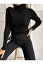 Women's Half Fisherman Fleece-Lined Ribbed Knit Savior Black Corded Fabric Body Sweater - 3