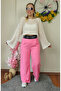 Pink Imported Fabric Palazzo Pants with Elastic Waist and Zipper - 3