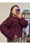 Burgundy Crew Neck Knit Pattern Women's Knitwear Sweater Mg2601 - 3
