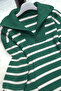 Women's Zippered Collar Slit Striped Emerald Knitwear Sweater - 3