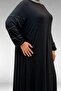 F-52021 Plus Size Green Stone Detailed Combed Cotton Dress - Black - 2