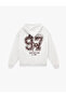 Fleece-Lined Comfortable Fit Pocketed Long Sleeve Zippered Back Printed Hooded Sweatshirt - 5