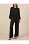 Women's Lace-Up Front Tunic Pants Double Set 6744 - Black - 5