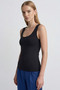 Round Neck Straps Athlete Bodysuit Satin Blouse -Black - 6