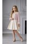 Girls' 3-Piece Set, Cotton Feather-Patterned Dress, Short Jacket, Brooch holiday wedding graduation outfit - 3