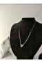 Zircon Stone Double Snap Ring Silver Color Anti-Tarnish Steel Necklace