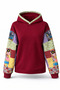 Women's Blouse, Burgundy Women's Sweatshirt, Women's Sweatshirt with Patchwork Detail on the Sleeves, 3 Threads - 3
