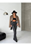 Women's High Waist Asymmetrical Belt Detailed Spanish Flare Jeans - 6