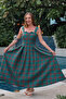 Light Green Plaid Square Neck Long Flounce Dress - 6