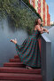 Light Green Plaid Square Neck Long Flounce Dress