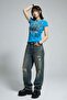Blue Gothic Rose Harajuku Y2K Short Sleeve Crop - 3