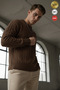 Men's Brown Hair Knit Zero Crew Neck Regular Knitwear Wool Blend Thick Acrylic Sweater