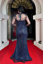 Full Beaded Fabric Fish Evening Dress - Dark Blue - 5