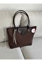 Charm Detailed Large Coffee Tote Bag W40 H30 - 5