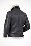 Black Inside White Furry Herman Side Zipper Collar Buckle Slim Fit Biker Men's Genuine Fur Coat - 7