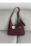 Burgundy Women's Shoulder Bag with Buckle-Detail Strap and Mini Wallet EN34 L22 - 6