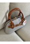 WOMEN'S FABRIC SHOULDER BAG WITH HOOK DETAIL AND LONG STRAP, WIDTH 28 CM, HEIGHT 14 CM. - 3