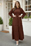 2084 Belted Ruffle Detailed Dress Brown